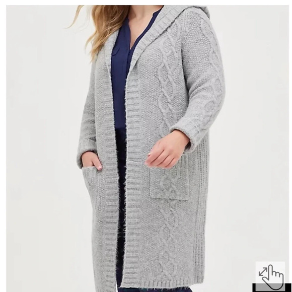 TORRID CABLE HOODED GREY CARDIGAN DUSTER - Picture 8 of 8
